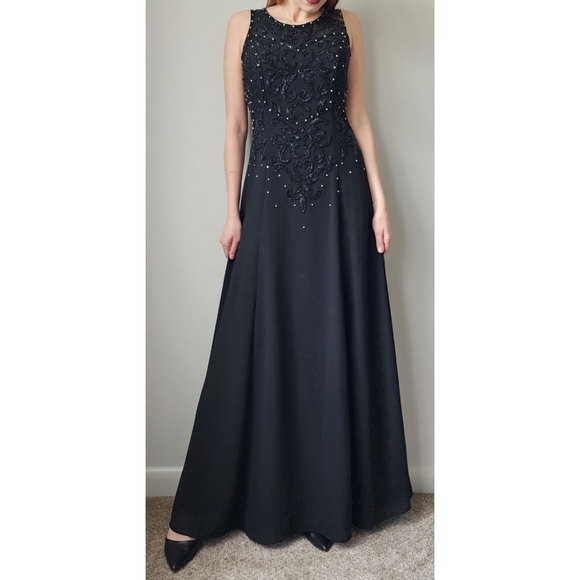 Marsoni Black A Line Evening Gown 6 Black Embellished Beaded - Picture 1 of 15